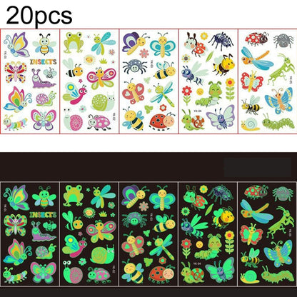 20 PCS Y01-05 Kids Cartoon Luminous Tattoo Sticker Waterproof And Sweat Proof Party Activity Face Sticker(Insect) - Sticker by PMC Jewellery | Online Shopping South Africa | PMC Jewellery