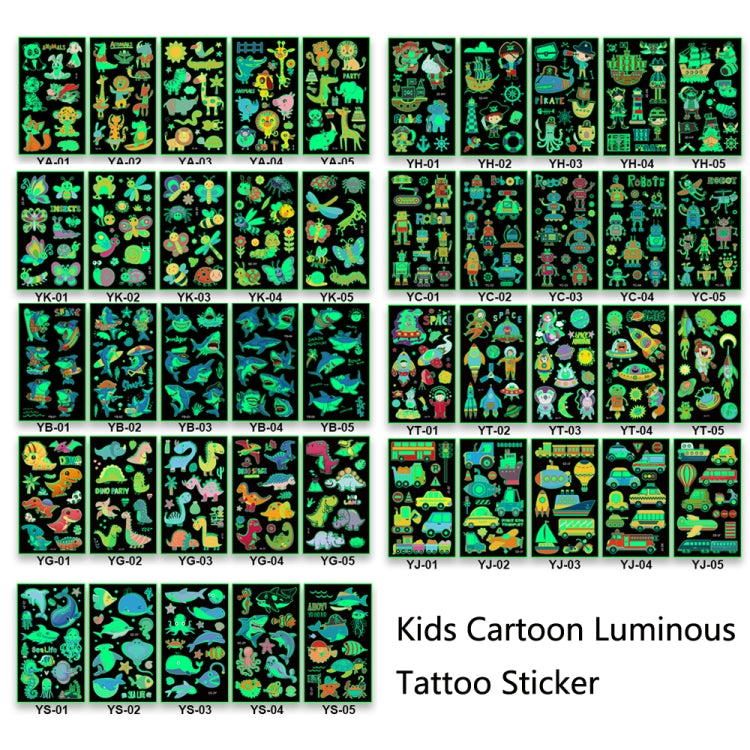 20 PCS Y01-05 Kids Cartoon Luminous Tattoo Sticker Waterproof And Sweat Proof Party Activity Face Sticker(Dinosaur) - Sticker by PMC Jewellery | Online Shopping South Africa | PMC Jewellery