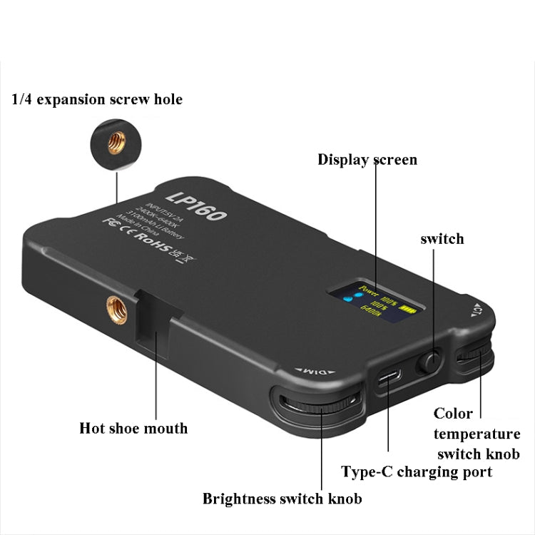 LP160 180 LEDs Square Pocket Fill Light Dual Color Temperature Portable Mobile Phone SLR Computer Photography Fill Light - free shipping - PMC TechLife - Order now!