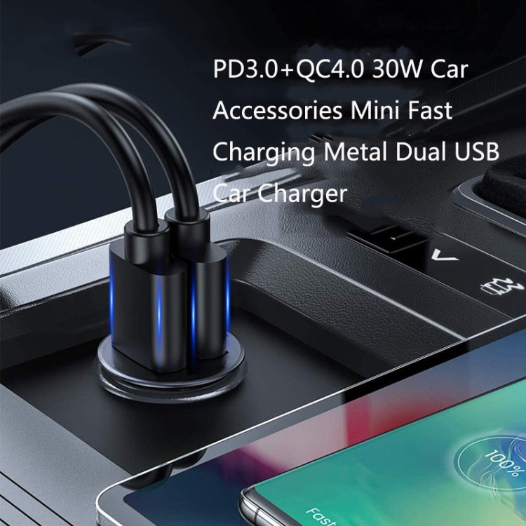 SC-G03 30W PD 3.0 USB-C / Type-C + QC 3.0 USB Mini Zinc Alloy Fast Charging Car Charger(Black) - Car Charger by PMC Jewellery | Online Shopping South Africa | PMC Jewellery