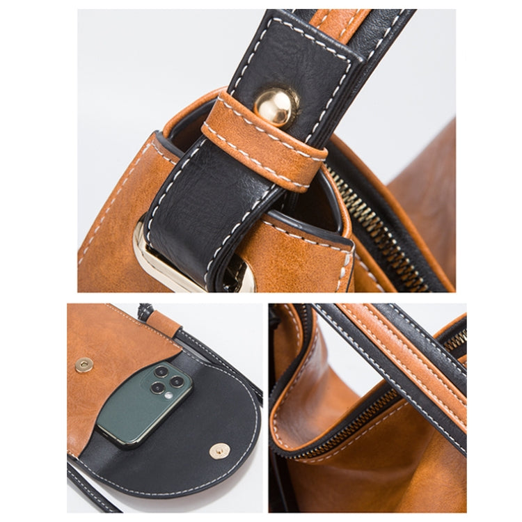 21506 4 in 1 Simple Color-Block Diagonal Handbags Fashion Large Capacity Soft Leather Bags(Brown) - free shipping - PMC TechLife - Order now!