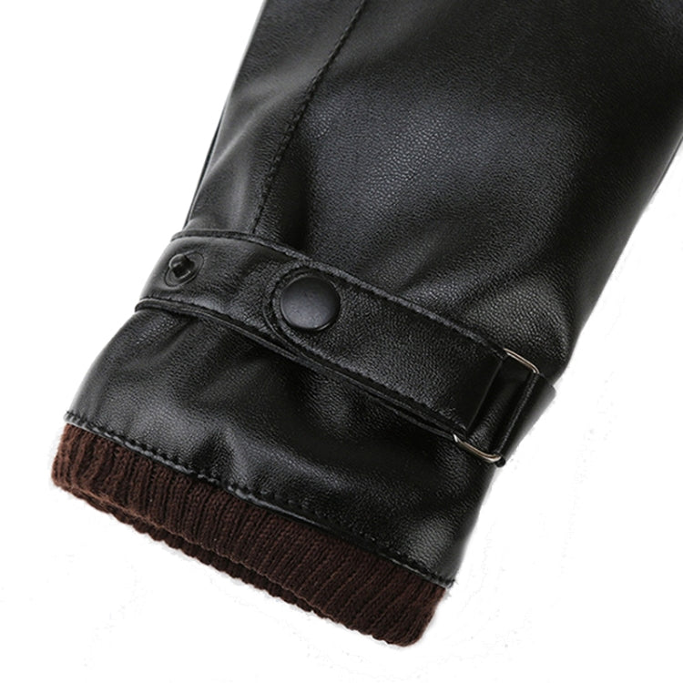 Men Autumn Winter Windproof Warm Plush Lining PU Riding Gloves, Size: Free Size(Black) - Cycling Gloves by PMC Jewellery | Online Shopping South Africa | PMC Jewellery