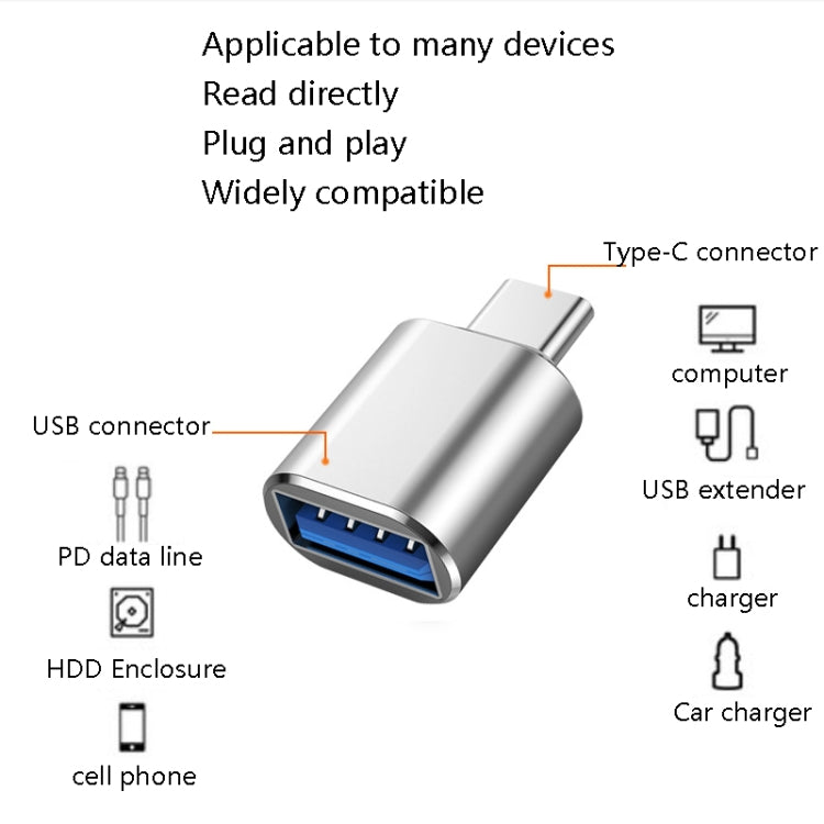 10 PCS USB 3.0 Female to USB-C / Type-C Male OTG Adapter(Silver) - OTG Adapter by PMC TechLife | Online Shopping South Africa | PMC TechLife | Buy Now Pay Later Mobicred