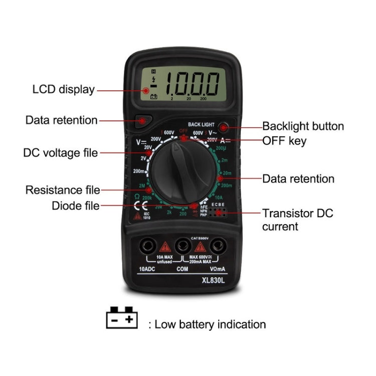 ANENG XL830L Multi-Function Digital Display High-Precision Digital Multimeter, Specification: Standard+10A Extra Tip Pen(Blue) - free shipping - PMC TechLife - Order now!