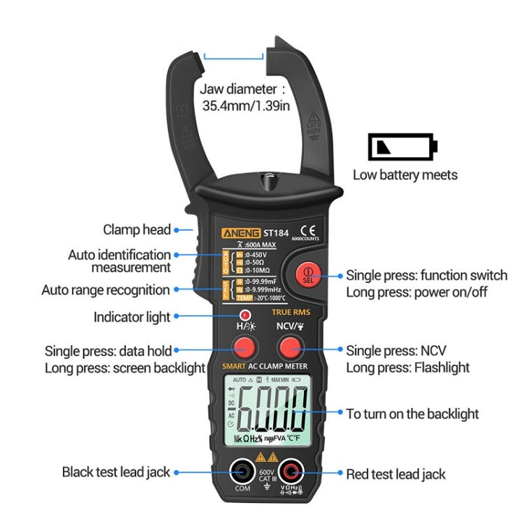 ANENG ST184 Automatically Identify Clamp-On Smart Digital Multimeter(Red) - free shipping - PMC TechLife - Order now!
