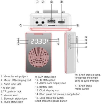 ZXL-H3 Portable Teaching Microphone Amplifier with Time Display, Spec: Wired Version (Rose Gold) - Loudspeaker by PMC Jewellery | Online Shopping South Africa | PMC Jewellery