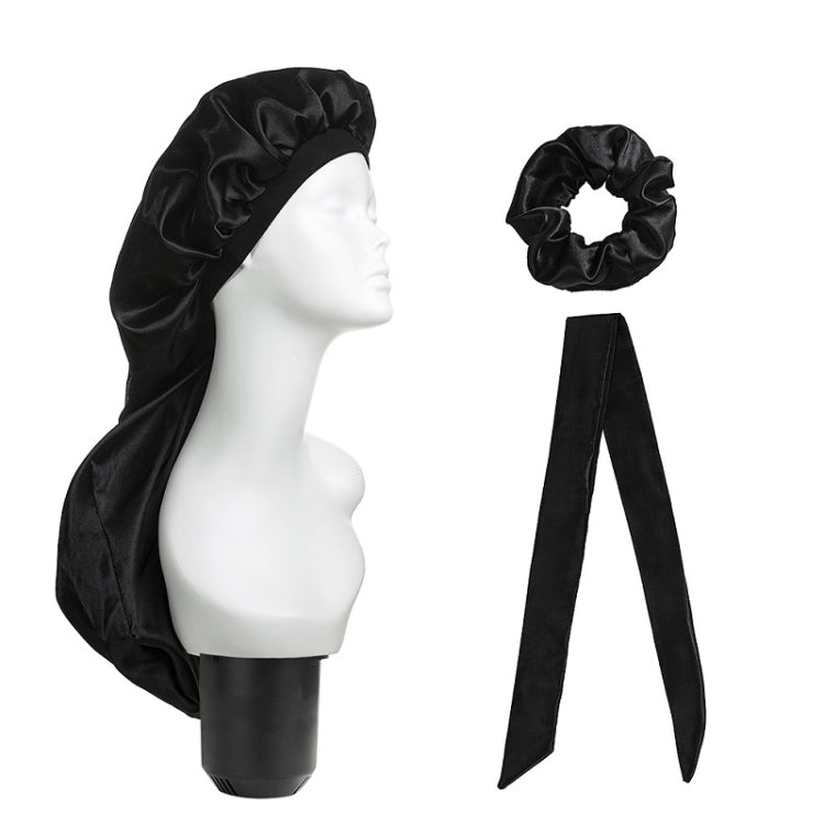 3 PCS/Set Hair Care Long Cap + Turban + Hair Ring(Black) - Hair Care Caps by PMC Jewellery | Online Shopping South Africa | PMC Jewellery