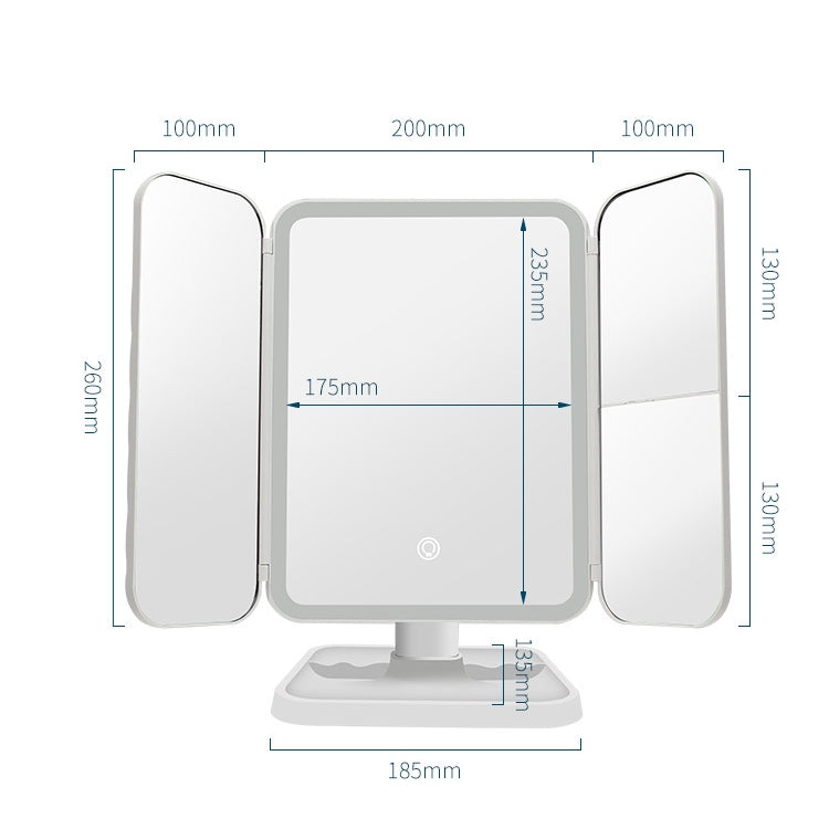 430 Three-Sided Folding LED Makeup Mirror Table Lamp Charging Style - Mirror by PMC Jewellery | Online Shopping South Africa | PMC Jewellery