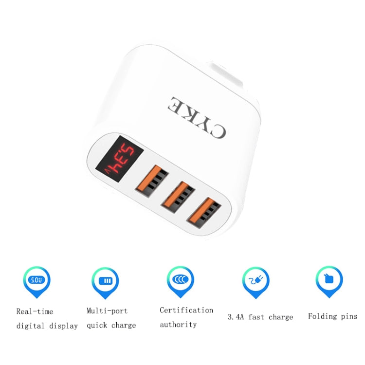 CYKE Smart Digital Display 3-Ports USB Travel Charger(EU Plug-White) - USB Charger by CYKE | Online Shopping South Africa | PMC TechLife | Buy Now Pay Later Mobicred