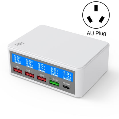 618 QC3.0 + PD20W + 3 x USB Ports Charger with Smart LCD Display, AU Plug (White) - Multifunction Charger by PMC Jewellery | Online Shopping South Africa | PMC Jewellery