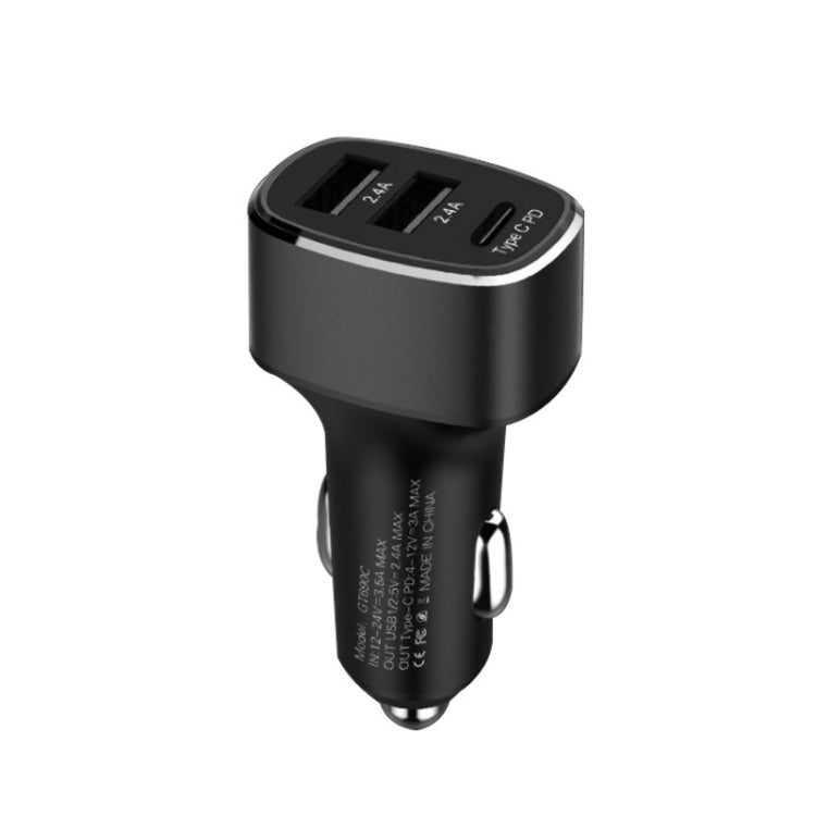 QIAKEY GT690C Dual USB + USB-C / Type-C Aluminum Alloy Three-Hole Car Charger(Black) - Car Charger by QIAKEY | Online Shopping South Africa | PMC Jewellery