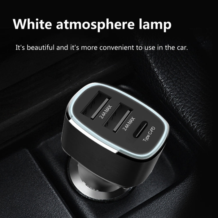 QIAKEY GT690C Dual USB + USB-C / Type-C Aluminum Alloy Three-Hole Car Charger(Black) - free shipping - PMC TechLife - Order now!