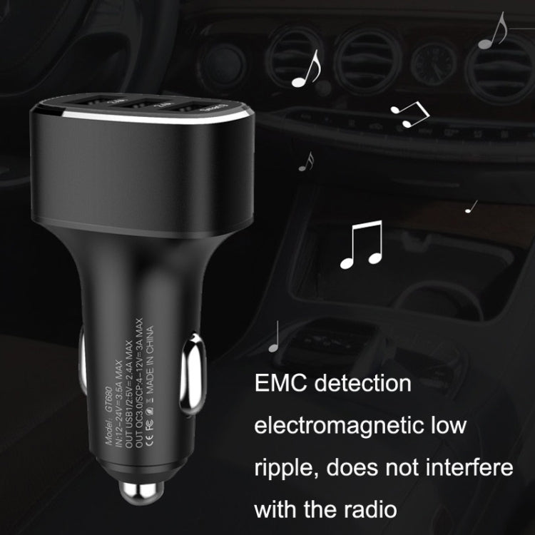 QIAKEY GT690C Dual USB + USB-C / Type-C Aluminum Alloy Three-Hole Car Charger(Black) - free shipping - PMC TechLife - Order now!