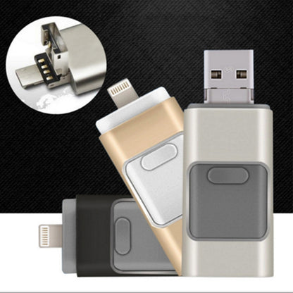 256GB Type-C + 8 Pin + USB 3.0  3 In 1 OTG Metal USB Flash Drive(Gold) - U Disk & Card Reader by PMC Jewellery | Online Shopping South Africa | PMC Jewellery