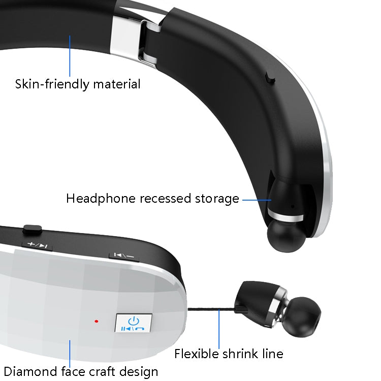 Telescopic Neck-Mounted Folding Bluetooth Earphone(Black) - Neck-mounted Earphone by PMC TechLife | Online Shopping South Africa | PMC TechLife