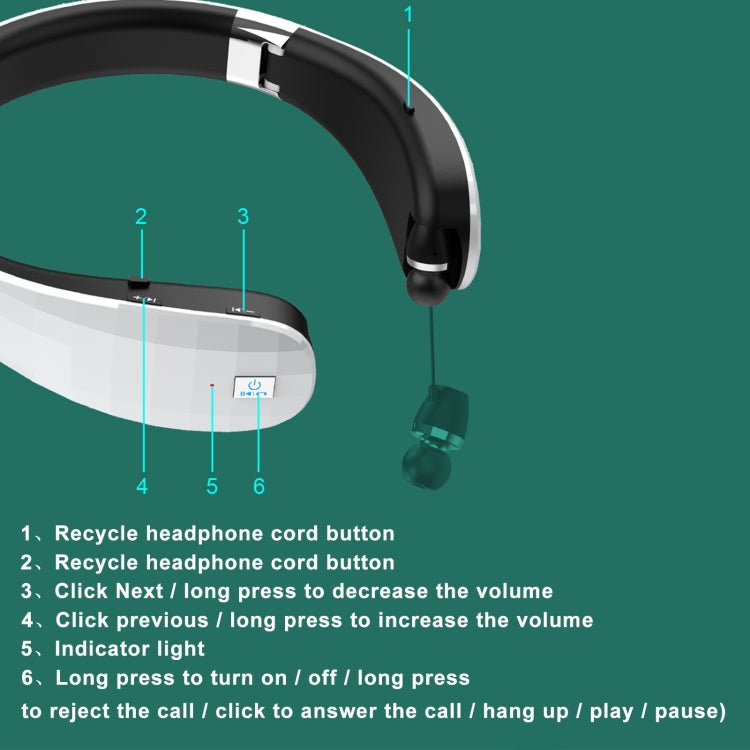 Telescopic Neck-Mounted Folding Bluetooth Earphone(White) - Neck-mounted Earphone by PMC TechLife | Online Shopping South Africa | PMC TechLife