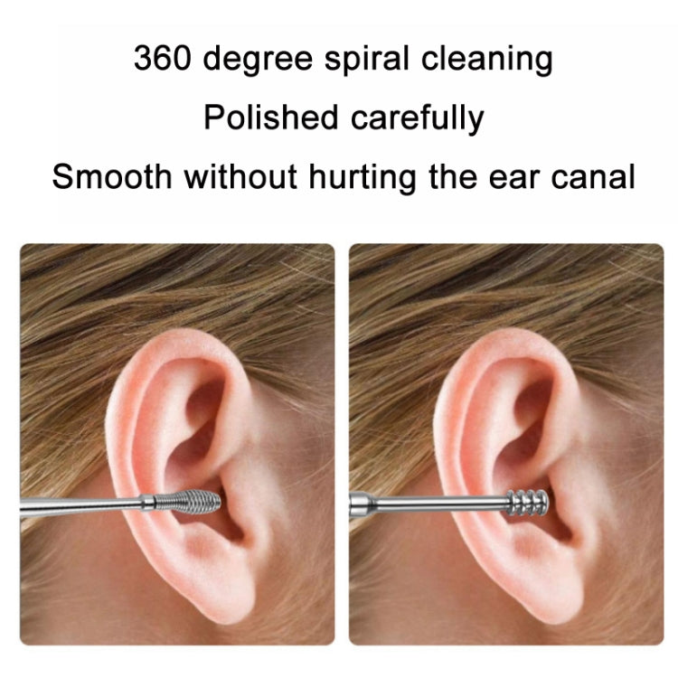 5 Sets 6 In 1 Stainless Steel Spring Spiral Portable Ear Pick, Specification: Pink Leather Case - Ear Care Tools by PMC Jewellery | Online Shopping South Africa | PMC Jewellery