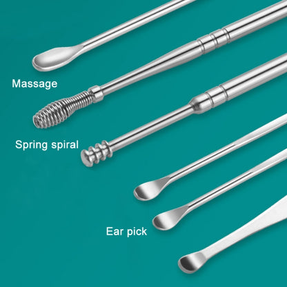 5 Sets 6 In 1 Stainless Steel Spring Spiral Portable Ear Pick, Specification: Black Leather Case - Ear Care Tools by PMC Jewellery | Online Shopping South Africa | PMC Jewellery