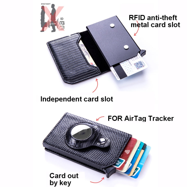 Lizard Pattern RFID Anti-Theft Card Holder With Tracker Hole For Airtag(Black) - Wallet Series by PMC Jewellery | Online Shopping South Africa | PMC Jewellery