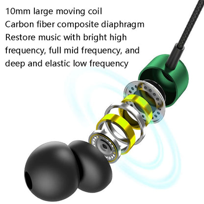 2 PCS TS6000 3.5mm Metal Elbow In-Ear Wired Control Earphone with Mic(Green) - In Ear Wired Earphone by PMC Jewellery | Online Shopping South Africa | PMC Jewellery