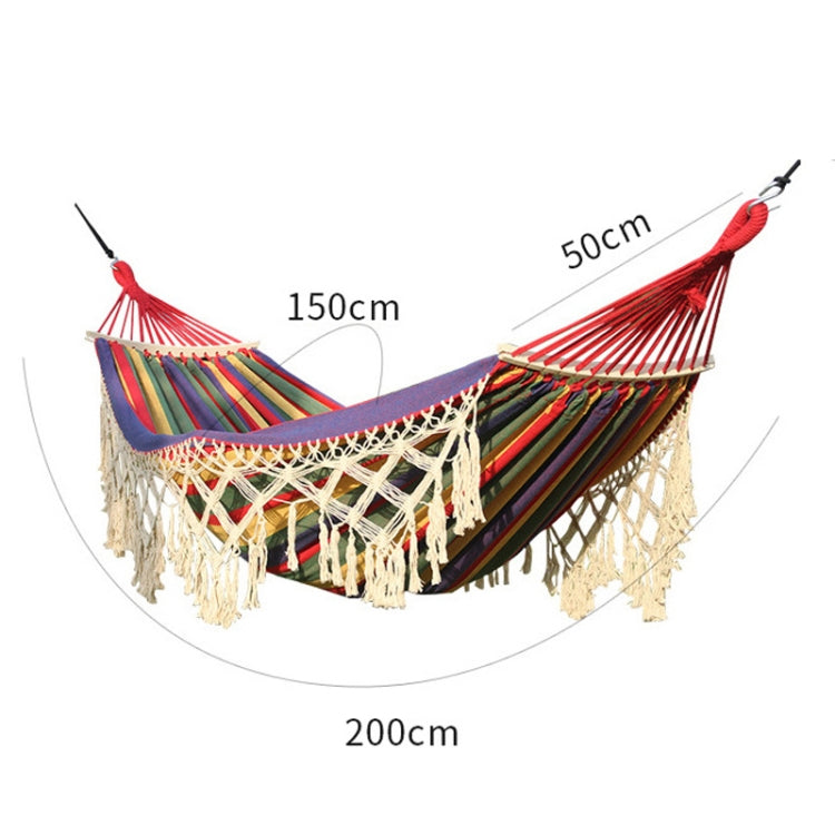 200x150cm Double Outdoor Camping Tassel Canvas Hammock with Stick(Pink Stripes) - free shipping - PMC TechLife - Order now!