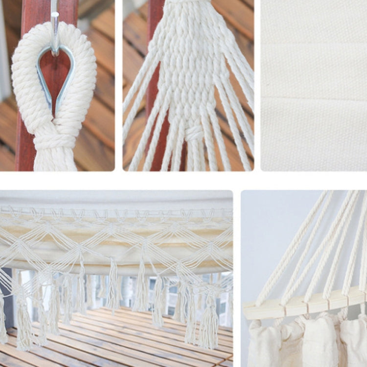 200x150cm Double Outdoor Camping Tassel Canvas Hammock with Stick(Pink Stripes) - free shipping - PMC TechLife - Order now!