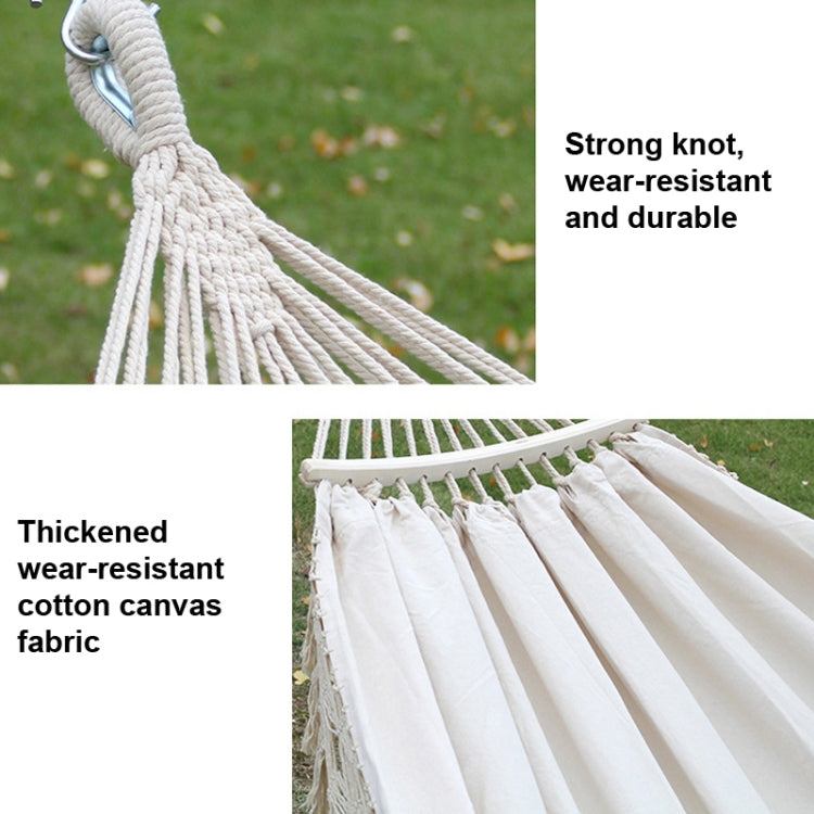 200x150cm Double Outdoor Camping Tassel Canvas Hammock with Stick(Pink Stripes) - free shipping - PMC TechLife - Order now!