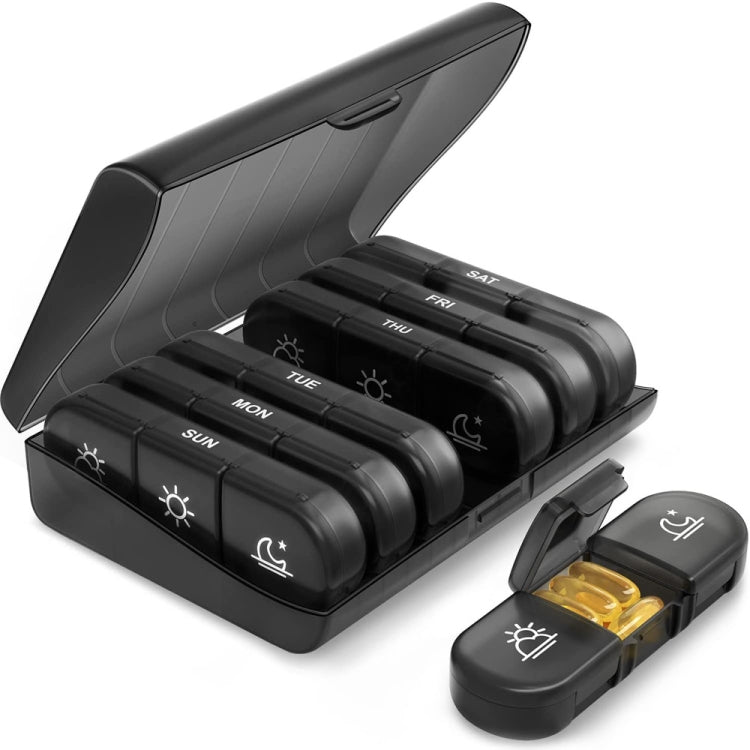 21-compartment Rainbow Pill Box One Week Pill Box(Black + Black) - Pill Boxes by PMC TechLife | Online Shopping South Africa | PMC TechLife