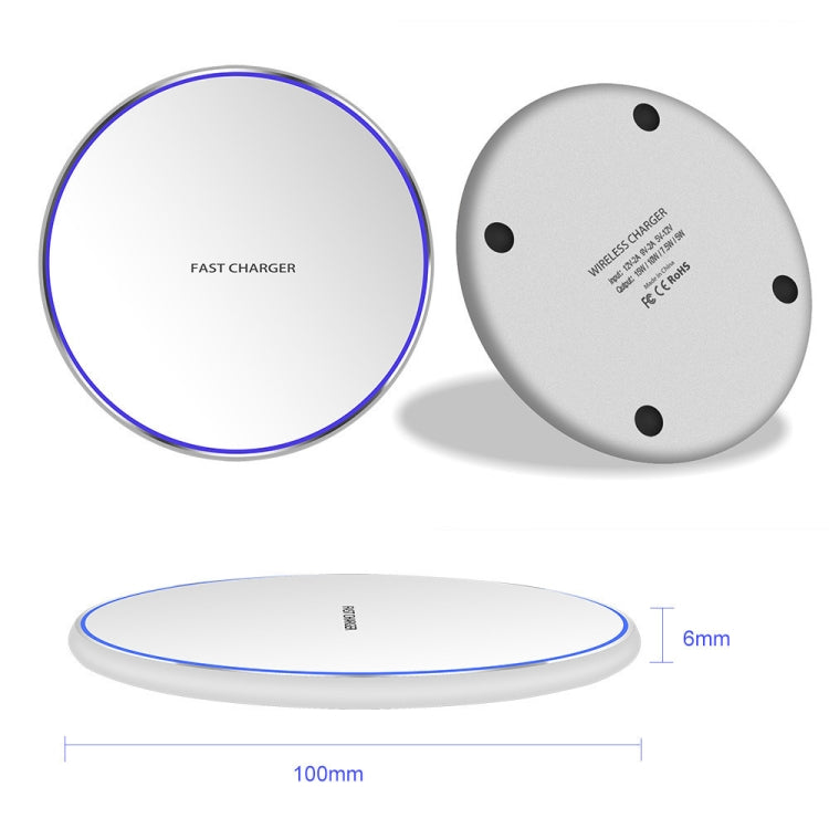 15W Metal Round Wireless Charger Smart Fast Charge(Black + Black Surface) - Wireless Charger by PMC TechLife | Online Shopping South Africa | PMC TechLife