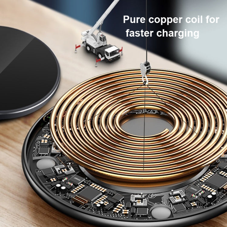 15W Metal Round Wireless Charger Smart Fast Charge(Black + Black Surface) - Wireless Charger by PMC TechLife | Online Shopping South Africa | PMC TechLife