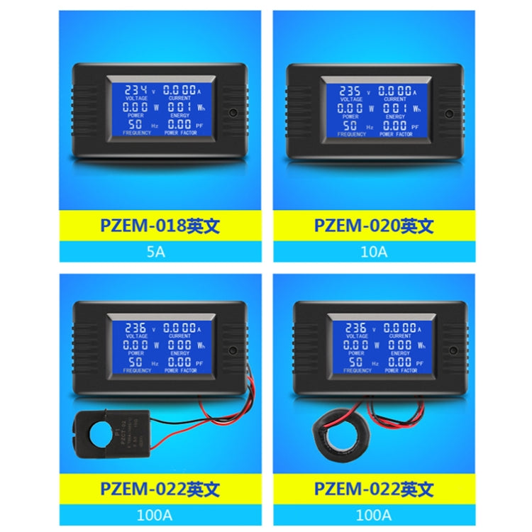 Peacefair English Version Multifunctional AC Digital Display Power Monitor, 100A (Open and Close CT) - Current & Voltage Tester by Peacefair | Online Shopping South Africa | PMC TechLife | Buy Now Pay Later Mobicred