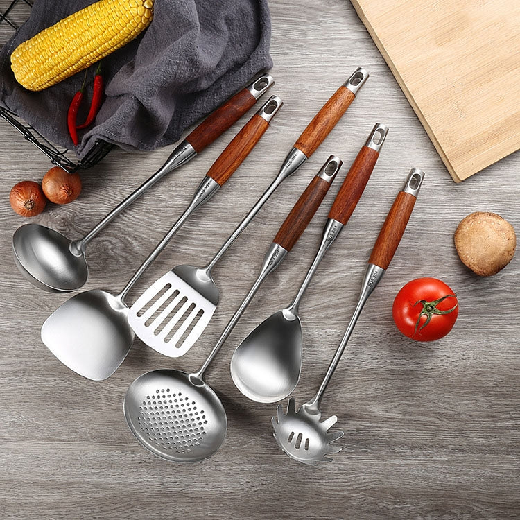 304 Stainless Steel Wooden Handle Kitchenware Kitchen Equipment, Style: Rice Spoon - Cooking Tools by PMC Jewellery | Online Shopping South Africa | PMC Jewellery