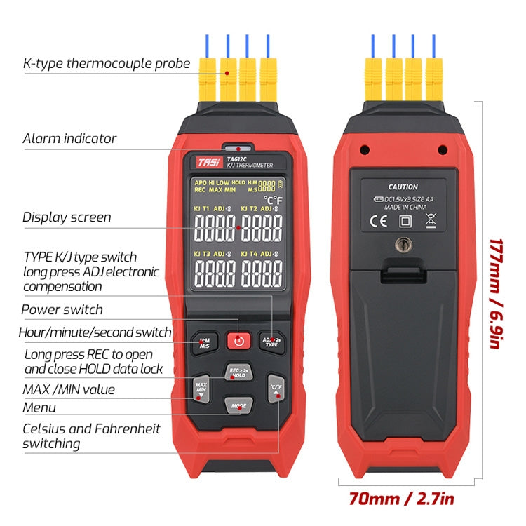 TASI Contact Temperature Meter K-Type Thermocouple Probe Thermometer, Style: TA612B Dual Channels - free shipping - PMC TechLife - Order now!