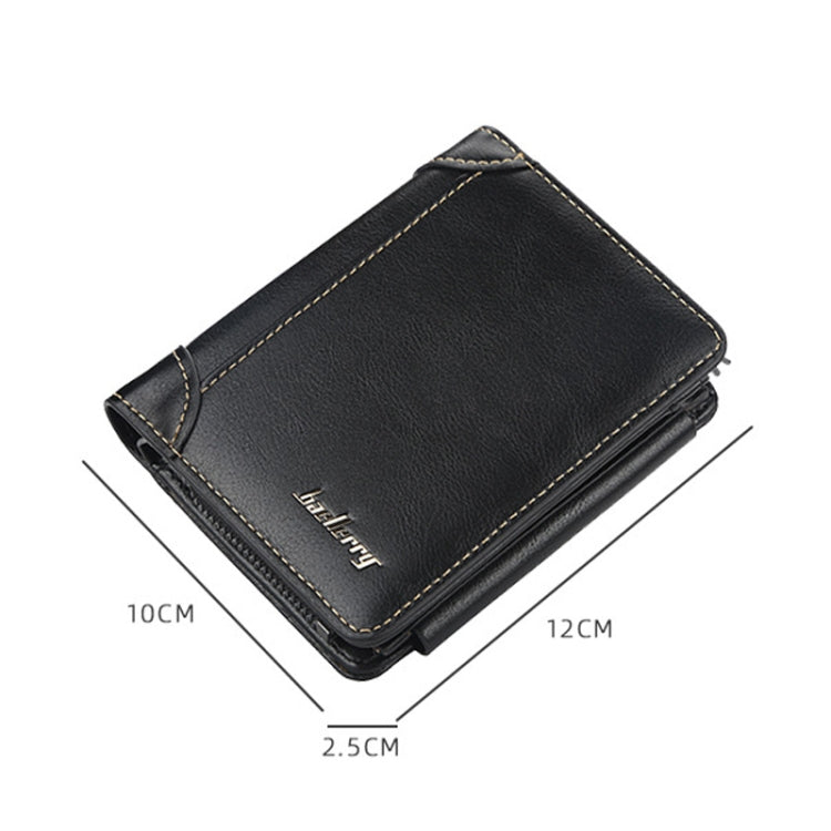 Baellerry D9159 Men Short Tri-Fold Zip Coin Purse Thin Card Holder(Brown) - Wallets by Baellerry | Online Shopping South Africa | PMC TechLife