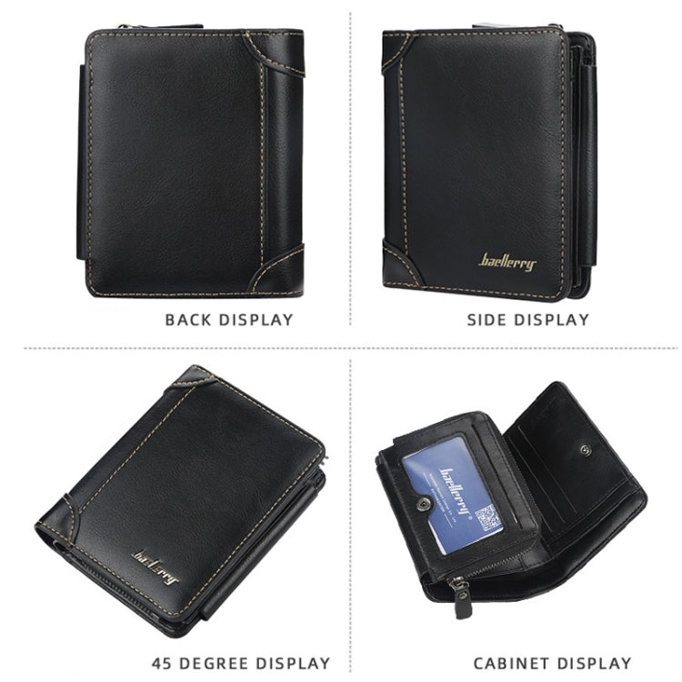 Baellerry D9159 Men Short Tri-Fold Zip Coin Purse Thin Card Holder(Black) - Wallets by Baellerry | Online Shopping South Africa | PMC TechLife | Buy Now Pay Later Mobicred
