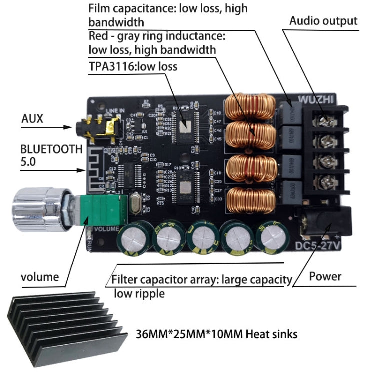 Wuzhi ZK-1002 100W X 2 HIFI High Fidelity High Power 2.0 Stereo Bluetooth Digital Power Plate - Breadboard / Amplifier Board by PMC TechLife | Online Shopping South Africa | PMC TechLife