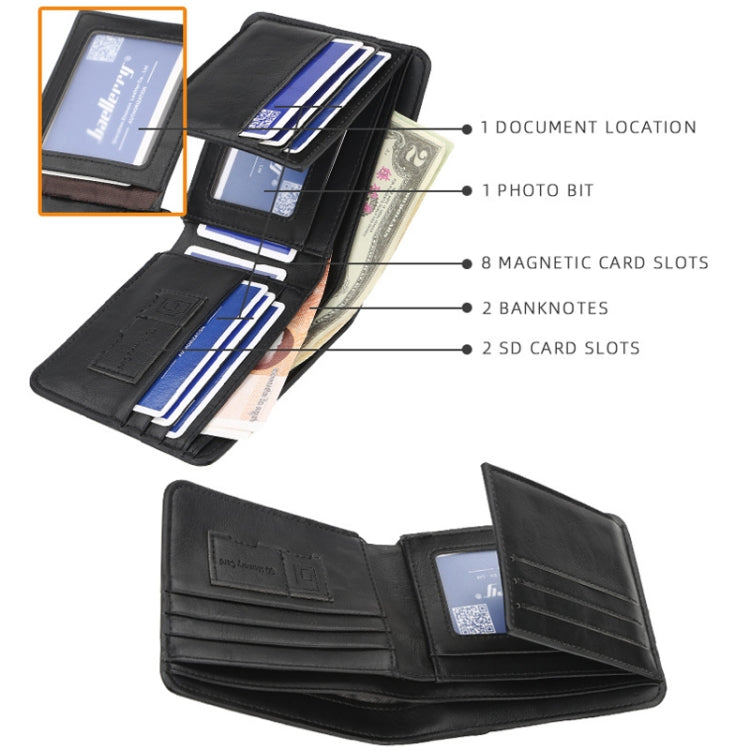 Baellerry Short Wallet Tri-fold Horizontal Coin Purse For Men(Dark Coffee) - Wallets by Baellerry | Online Shopping South Africa | PMC TechLife | Buy Now Pay Later Mobicred