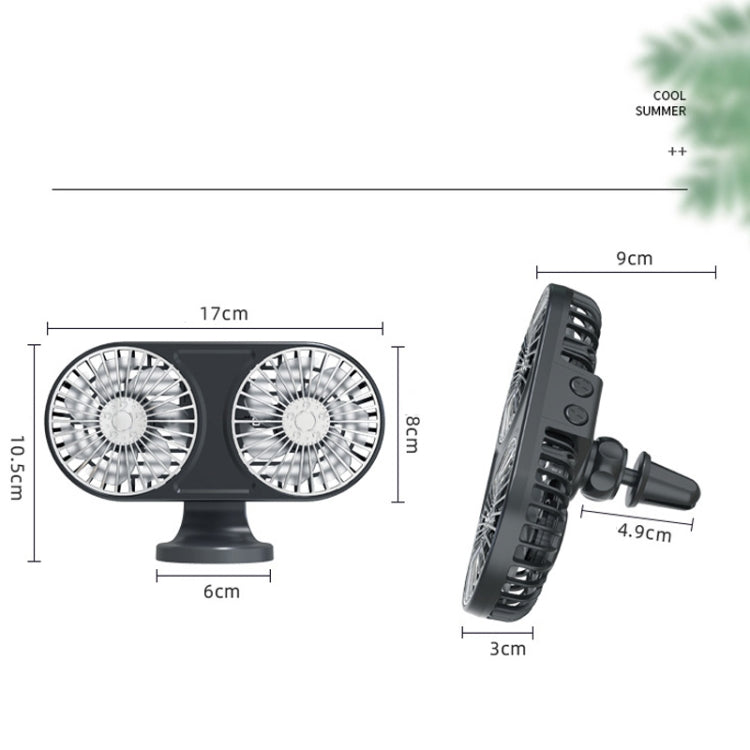 F211 Car Double Head With Led Electric Fan Car Air Outlet Instrument Panel USB Mini Fan(Black) - Heating & Fans by PMC TechLife | Online Shopping South Africa | PMC TechLife