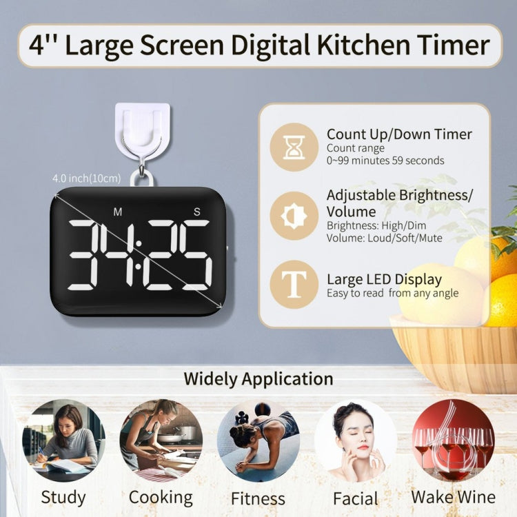 Rechargeable Large Screen LCD Electronic Timing Reminder Alarm Clock Kitchen Baking Timer(Black) - Digital Countdown by PMC Jewellery | Online Shopping South Africa | PMC Jewellery