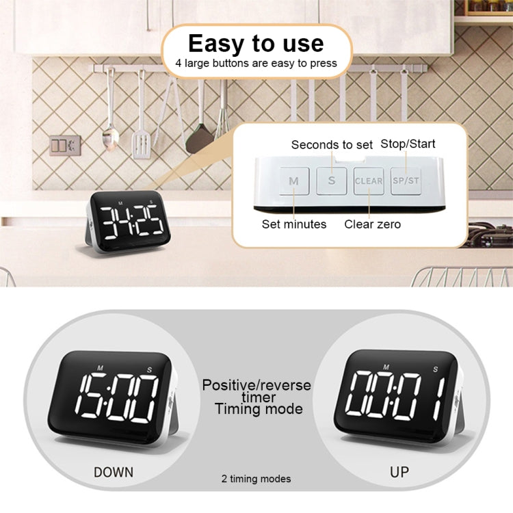 Rechargeable Large Screen LCD Electronic Timing Reminder Alarm Clock Kitchen Baking Timer(Black) - Digital Countdown by PMC Jewellery | Online Shopping South Africa | PMC Jewellery