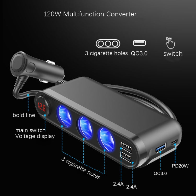 3USB QC3.0 Fast Charge + PD 120W Car Conversion Charger - Car Charger by PMC Jewellery | Online Shopping South Africa | PMC Jewellery