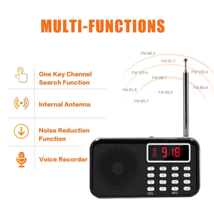 Y-619  FM/AM Mini Radio MP3 Rechargeable Music Player Support TF/SD Card with LED Display(Black) - Radio Player by PMC TechLife | Online Shopping South Africa | PMC TechLife