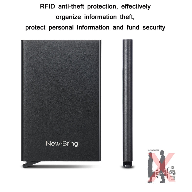 NEWBRING Metal Wallet Automatic Pop-up Anti-degaussing Card Holder, Colour: Black With Back Stickers - free shipping - PMC TechLife - Order now!