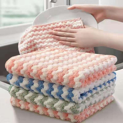 10 PCS Absorbent Wave Dish Cloth Rag Non-stick Oil Coral Velvet Dish Towel Random Color (25 x 25cm) - Cleaning Tools by null | Online Shopping South Africa | PMC Jewellery