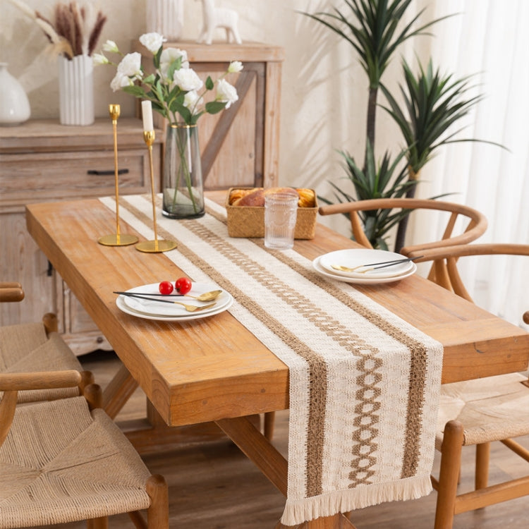 Cotton and Linen Woven Colorblock Tassel Striped Rhombus Table Runner, Size: 30x50cm(2 Hemp + Diamond Lattice) - Tablecloths & Table Mats by PMC TechLife | Online Shopping South Africa | PMC TechLife