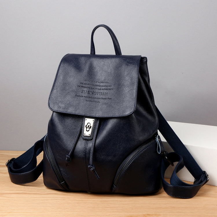 M58-2 Soft Leather Anti-theft Simple Large Capacity Backpack(Blue) - Double-shoulder Bags by PMC Jewellery | Online Shopping South Africa | PMC Jewellery