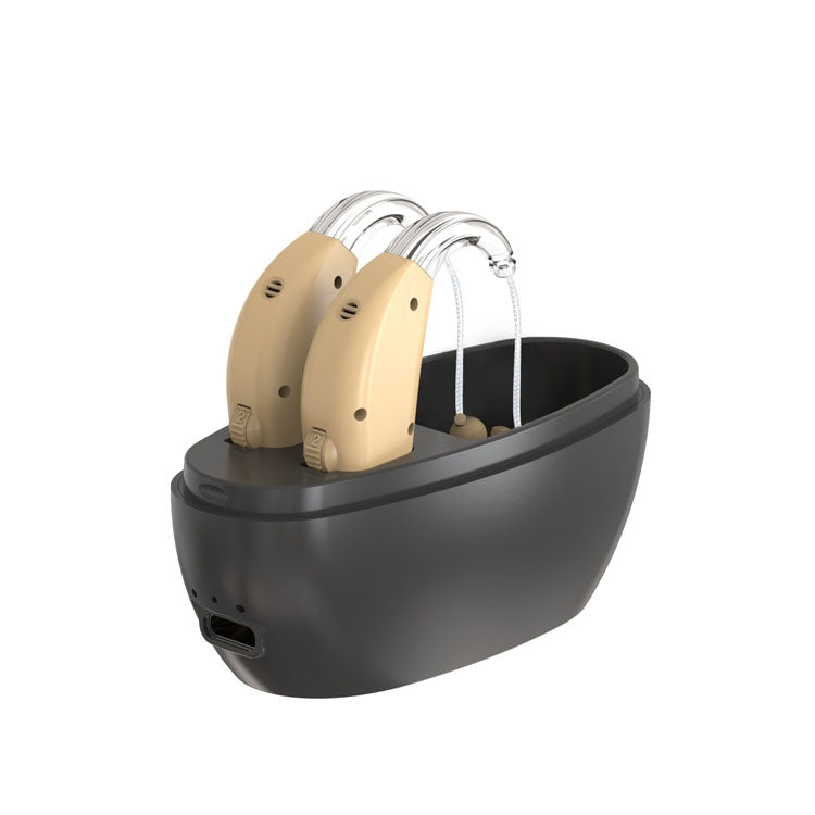 Elderly Use Can Charge Sound Amplifier Hearing Aid, Specification: US Plug(Skin Color Double Machine+Black Charging Bin) - Hearing Aids by PMC Jewellery | Online Shopping South Africa | PMC Jewellery