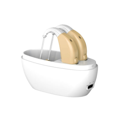 Elderly Use Can Charge Sound Amplifier Hearing Aid, Specification: EU Plug(Skin Color Double Machine+White Charging Bin) - Hearing Aids by PMC Jewellery | Online Shopping South Africa | PMC Jewellery