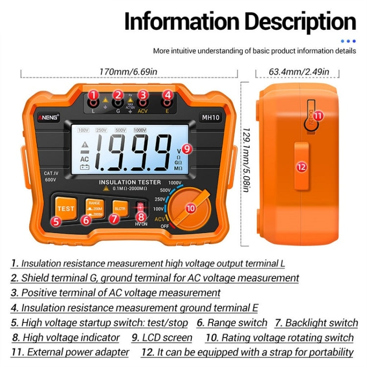 ANENG MH10 Digital High Precision Insulation Resistance Tester(Blue) - free shipping - PMC TechLife - Order now!