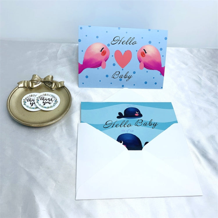 6 PCS / Set Pink and Blue Whale Baby Party Invitation Card(As Show) - Cards & Invitations by PMC Jewellery | Online Shopping South Africa | PMC Jewellery